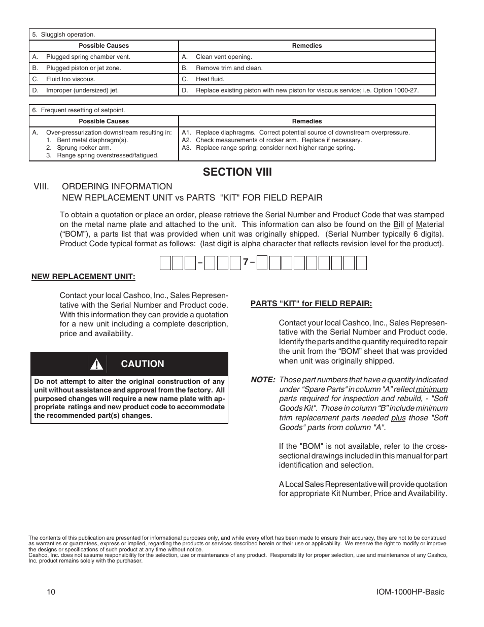 Caution | Cashco 1000 HP Basic User Manual | Page 10 / 12