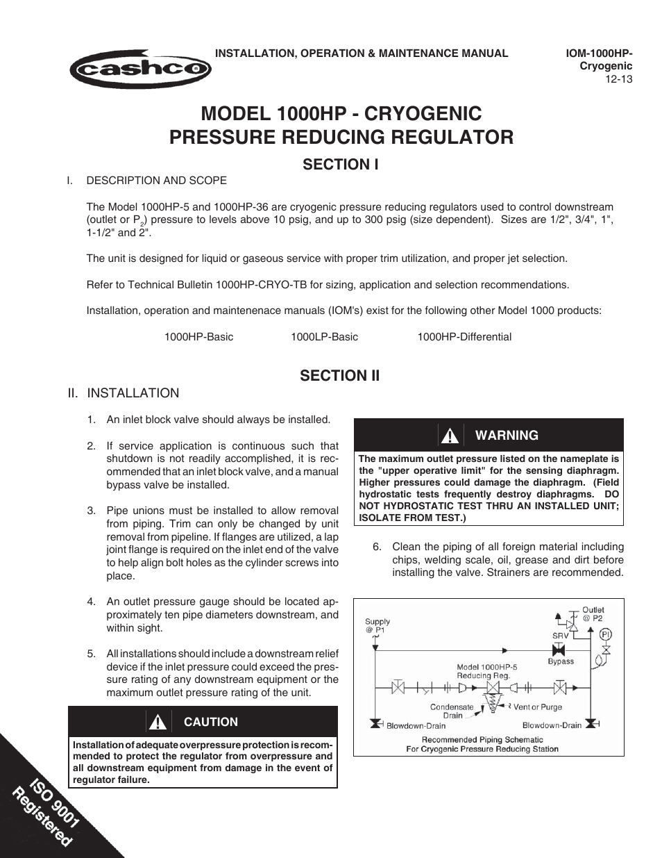 Cashco 1000 Cryogenic User Manual | 12 pages