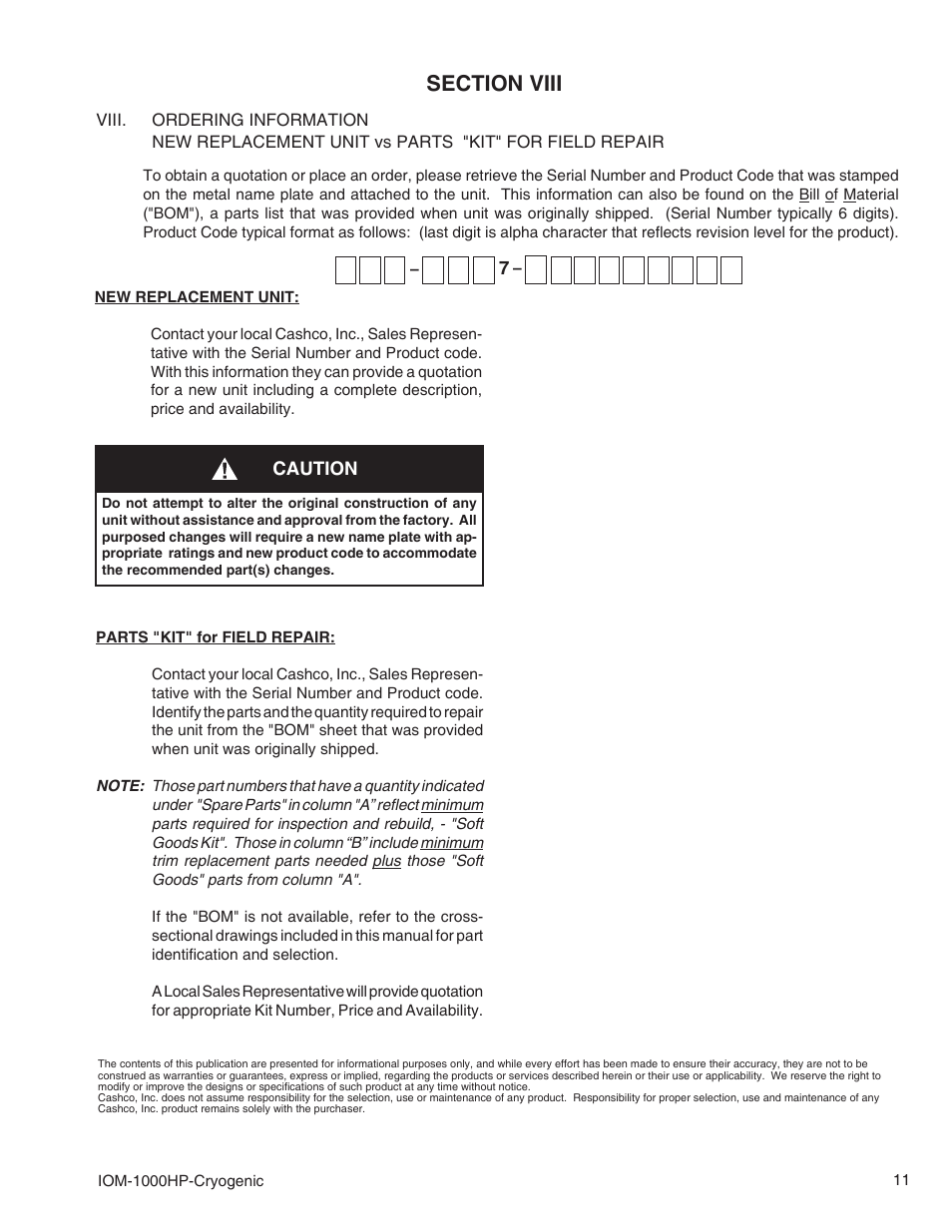 Cashco 1000 Cryogenic User Manual | Page 11 / 12
