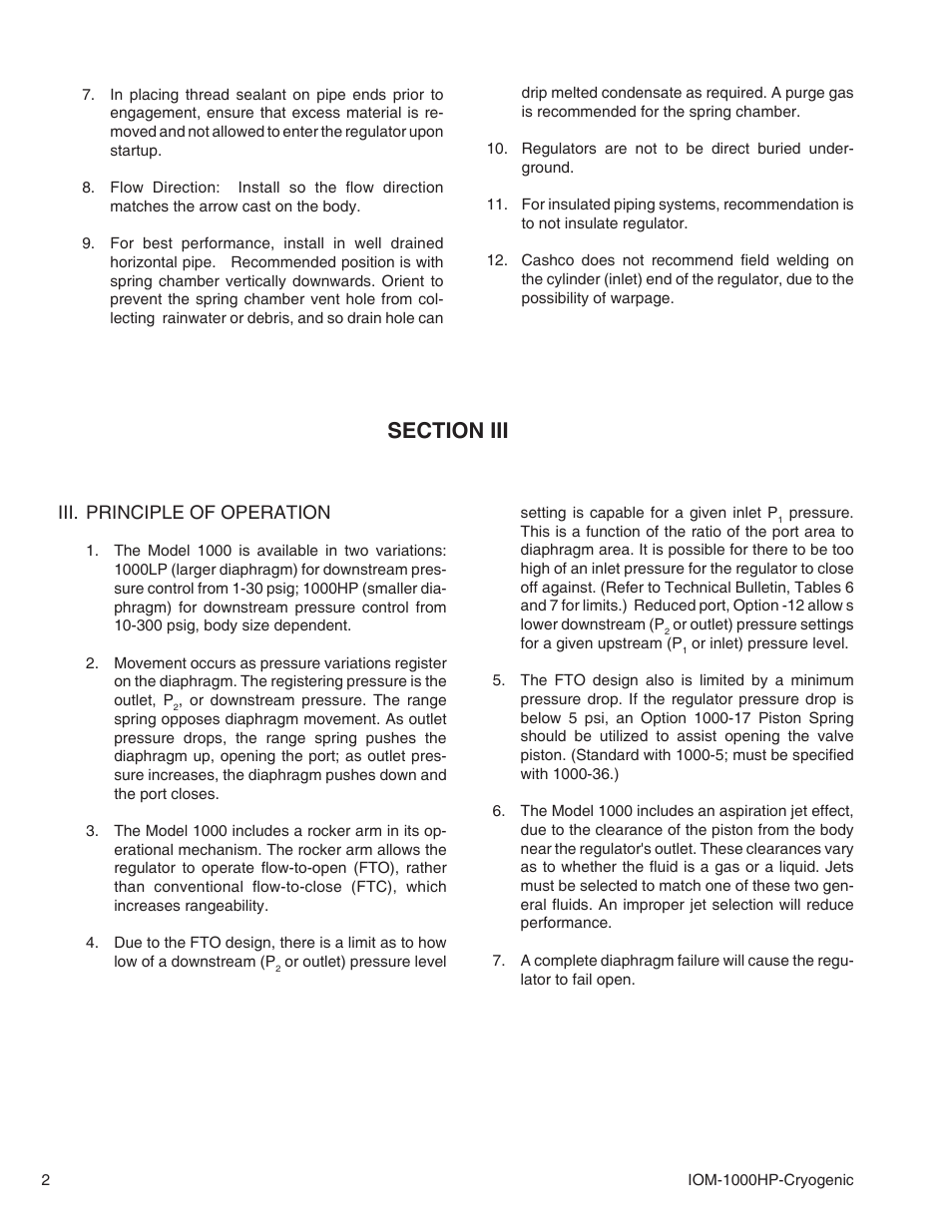 Iii. principle of operation | Cashco 1000 Cryogenic User Manual | Page 2 / 12