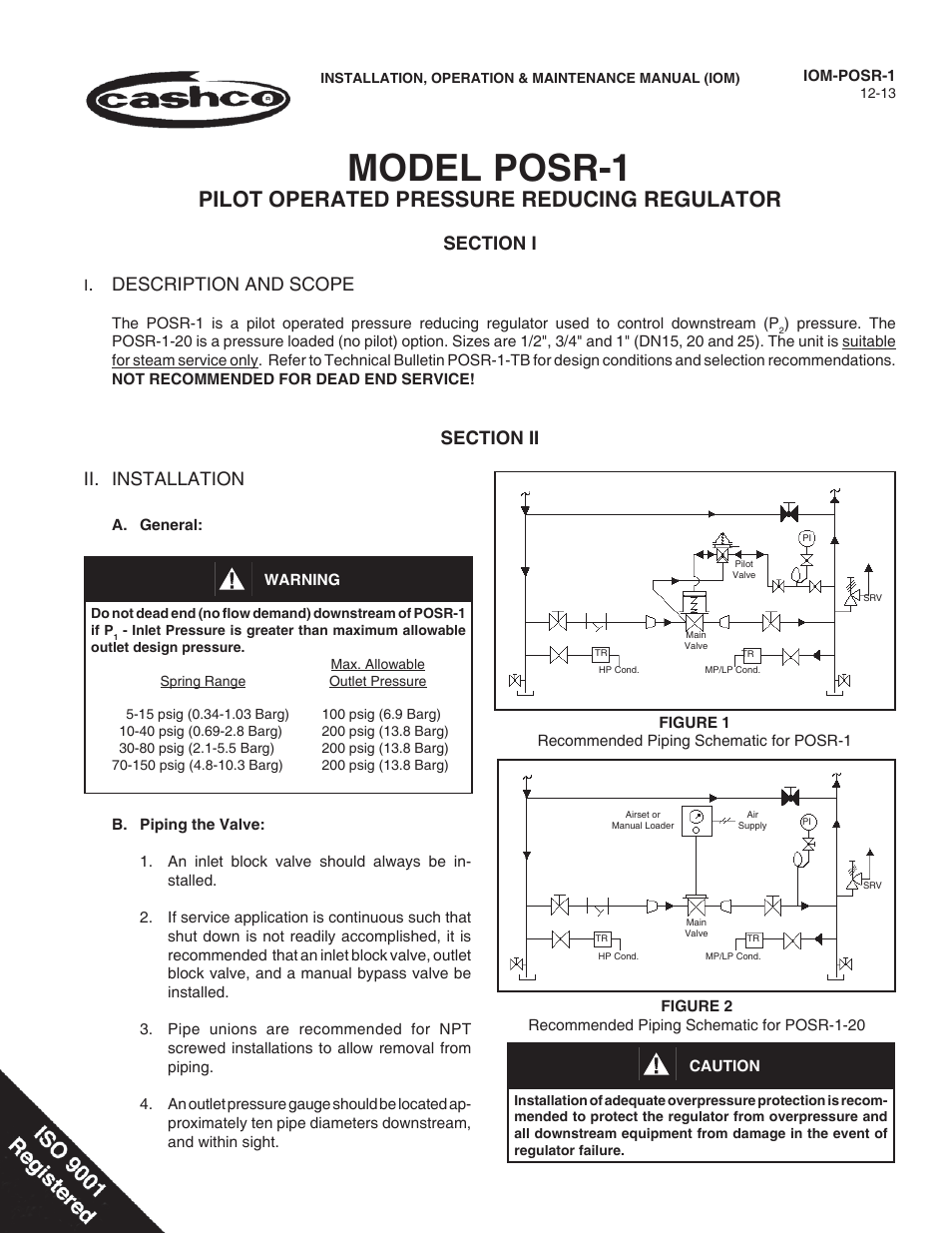 Cashco POSR-1 User Manual | 12 pages