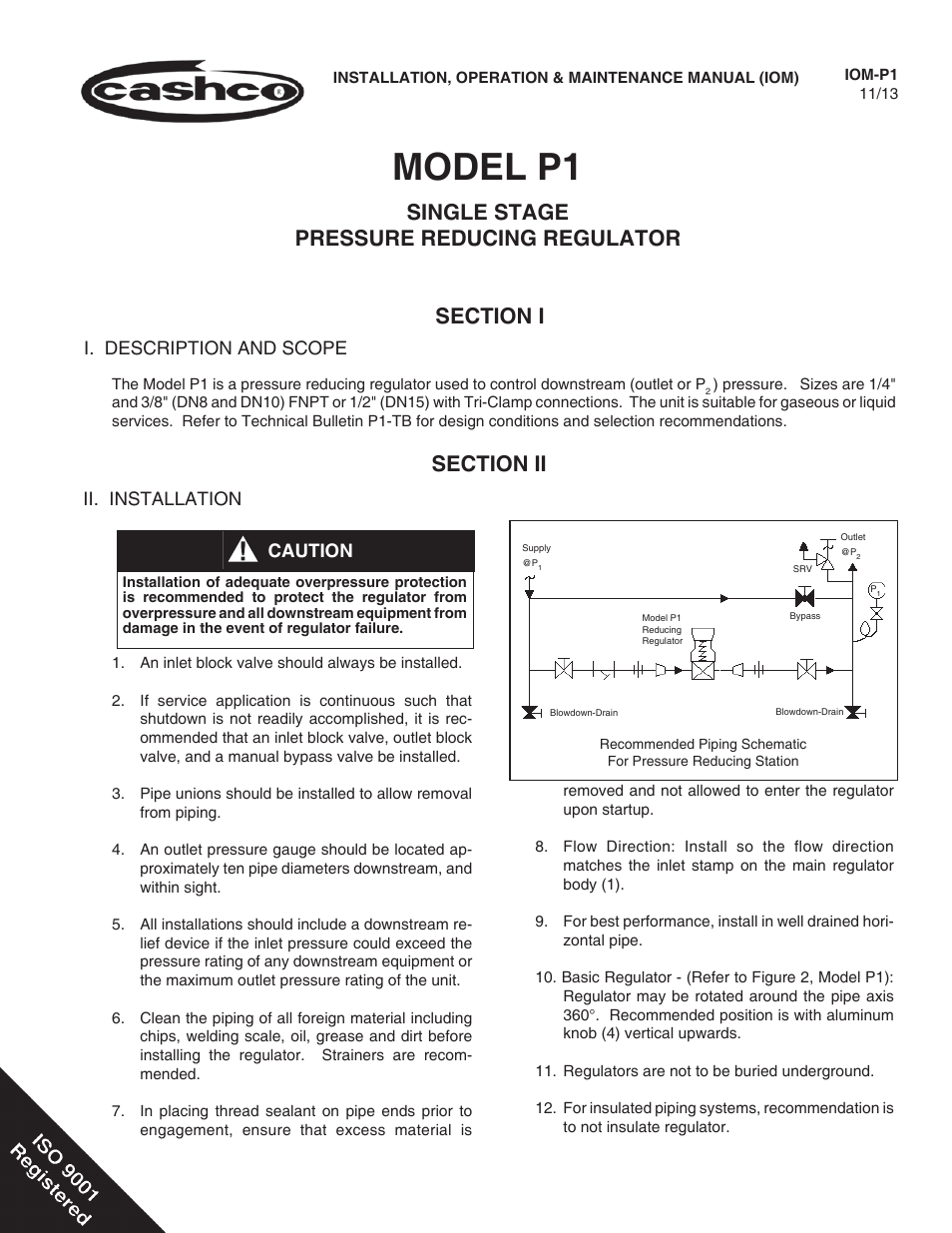 Cashco P1 User Manual | 8 pages