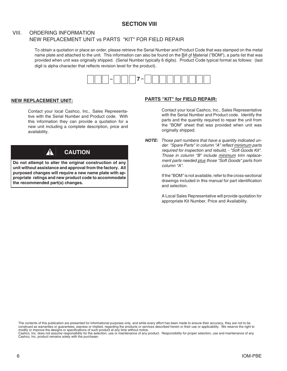 Caution | Cashco PBE Pressure Build Economizer User Manual | Page 6 / 8