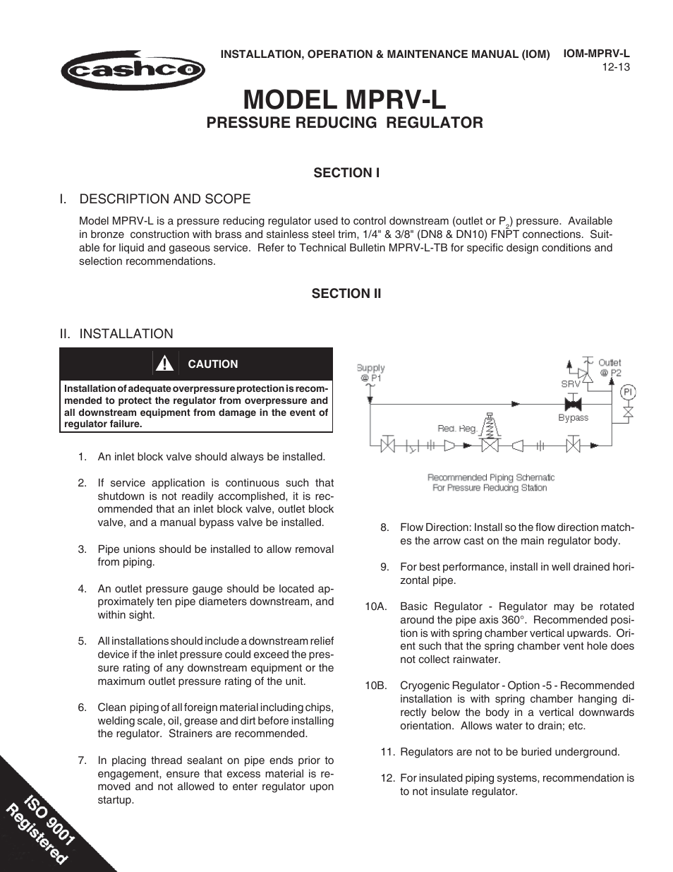 Cashco MPRV-L Pressure Reducing Regulator User Manual | 8 pages