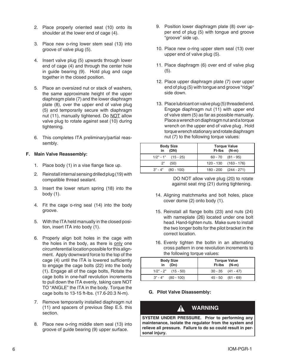 Warning | Cashco PGR-1 User Manual | Page 6 / 16