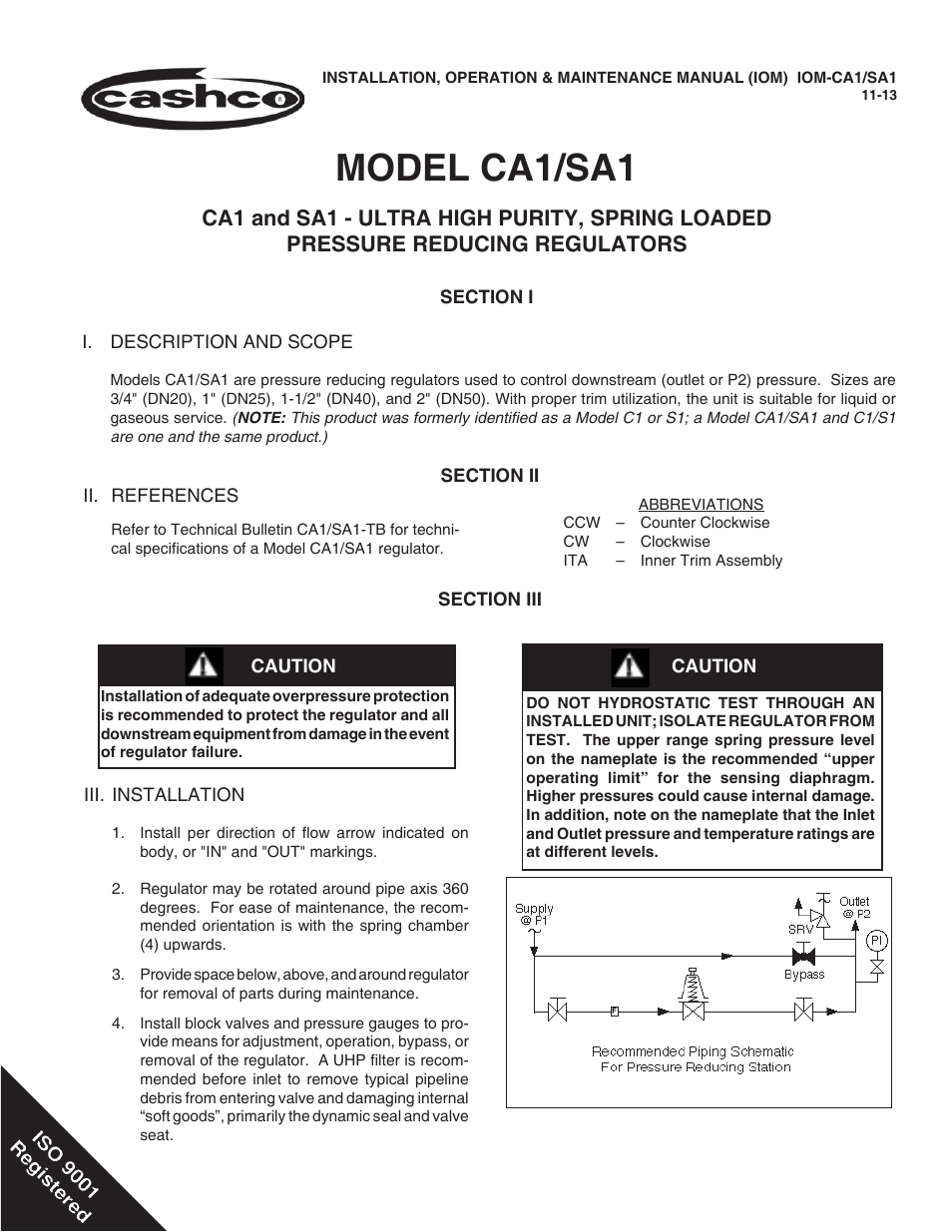 Cashco SA1 User Manual | 12 pages