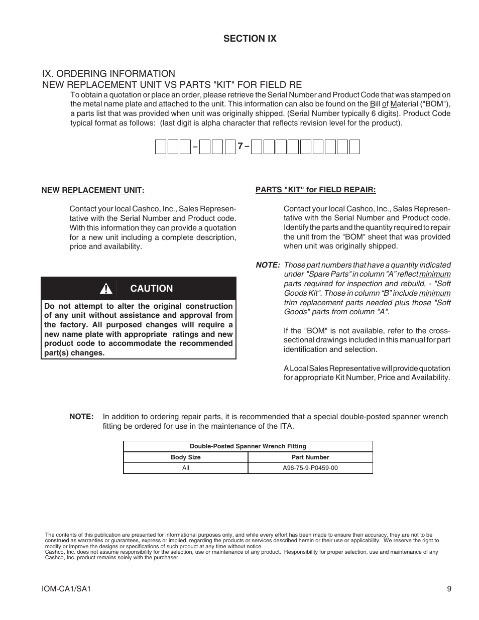 Caution | Cashco SA1 User Manual | Page 9 / 12