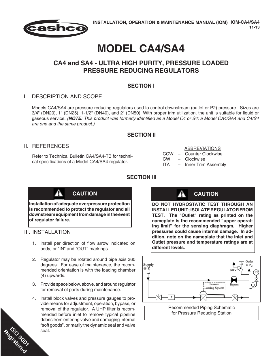 Cashco SA4 User Manual | 12 pages