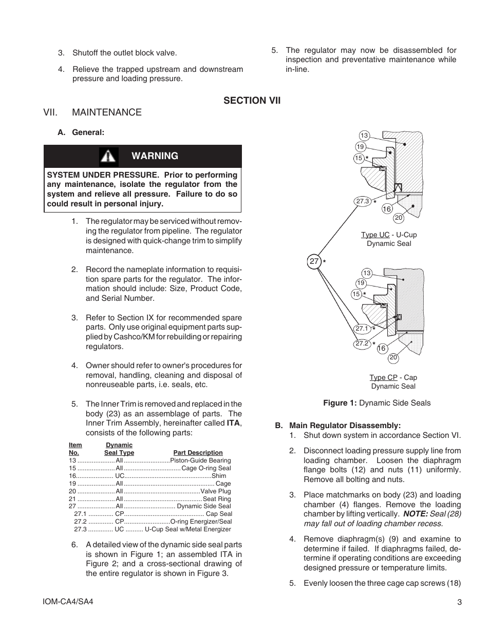 Vii. maintenance, Warning | Cashco SA4 User Manual | Page 3 / 12