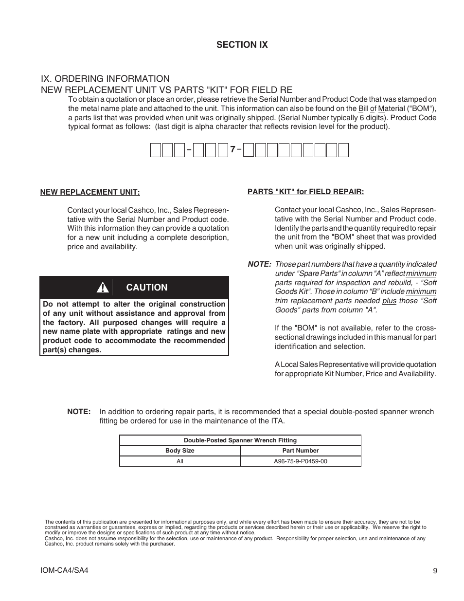 Caution | Cashco SA4 User Manual | Page 9 / 12