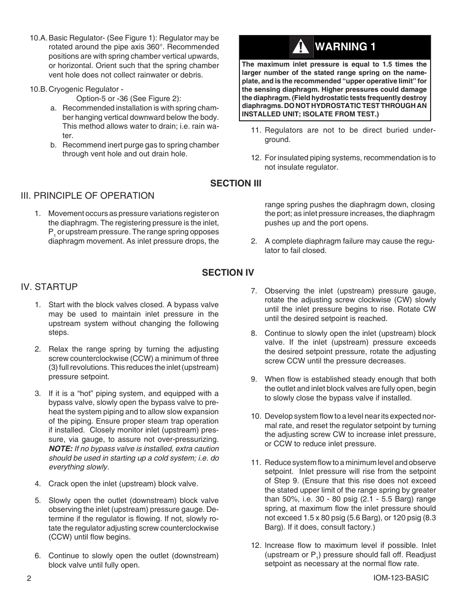 Warning 1 | Cashco 123 User Manual | Page 2 / 8