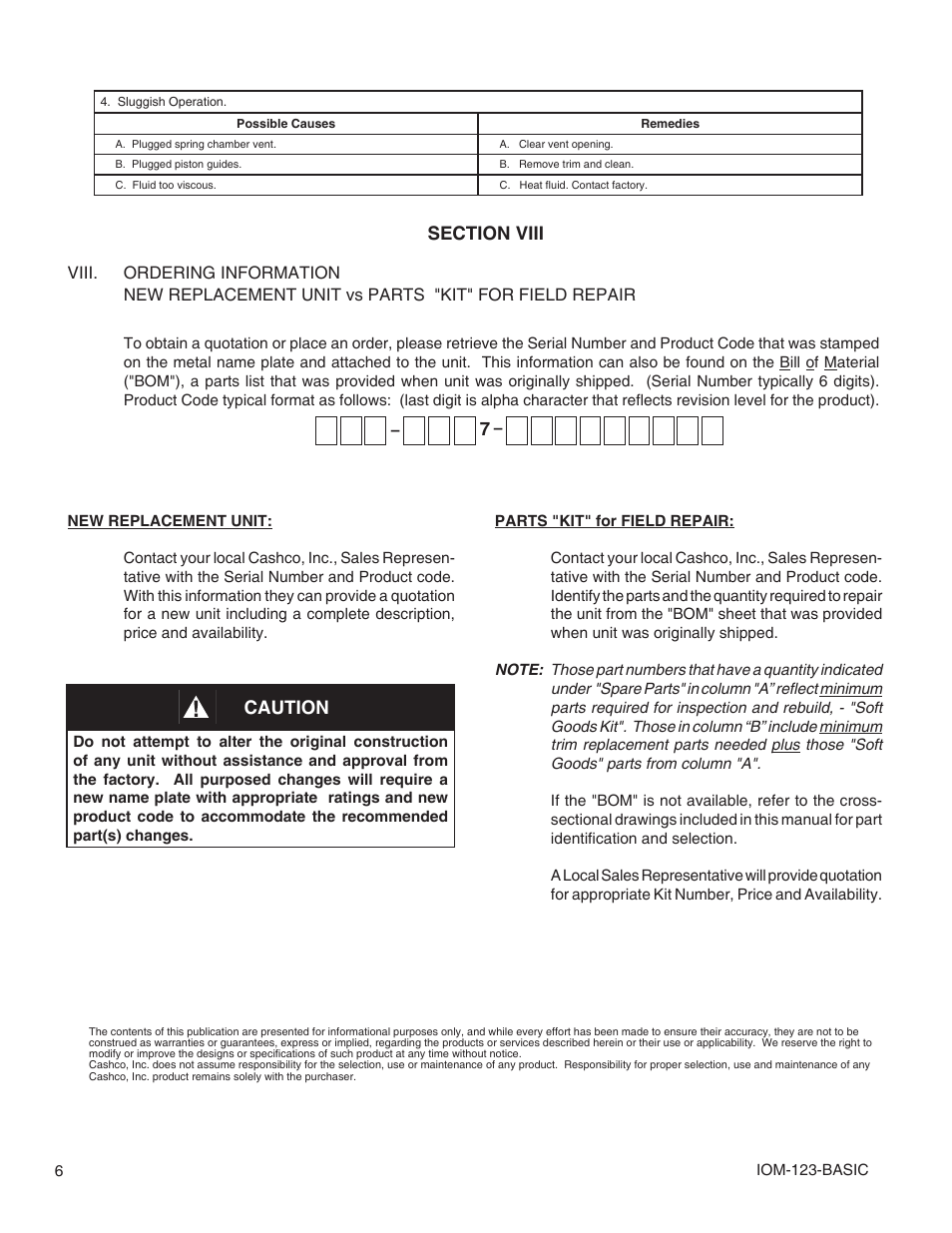 Caution | Cashco 123 User Manual | Page 6 / 8