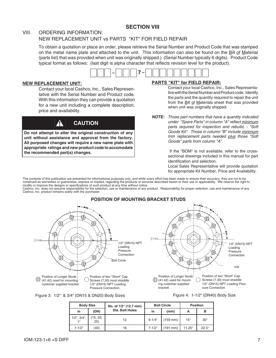Caution | Cashco 123-1+6+S User Manual | Page 7 / 8