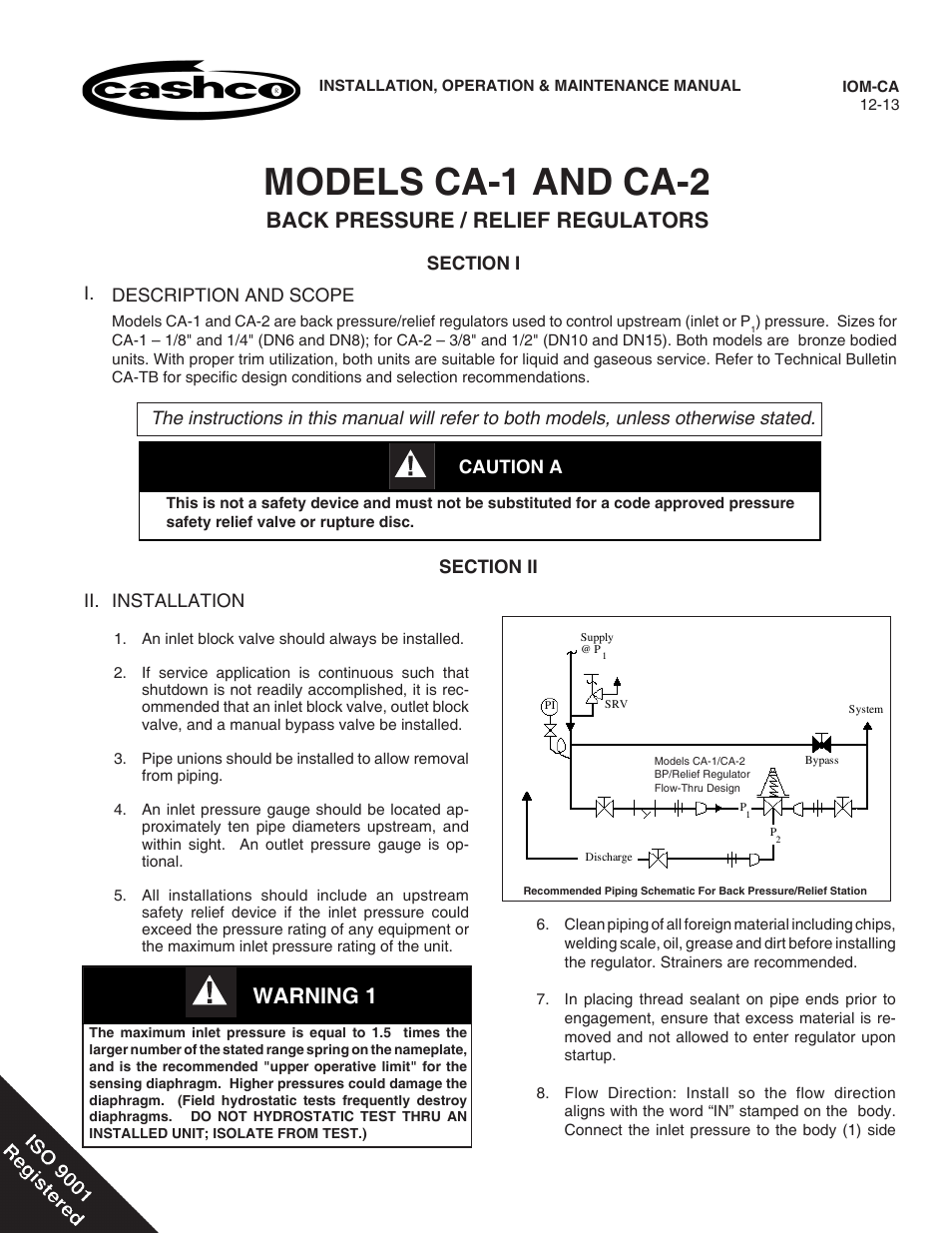 Cashco CA-2 User Manual | 8 pages