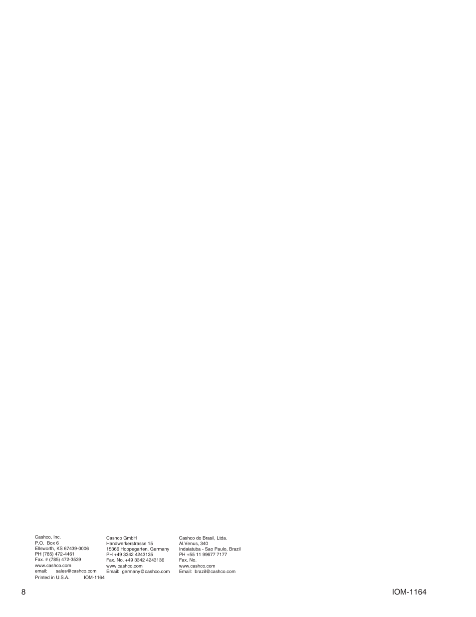 Cashco 1164 User Manual | Page 8 / 8