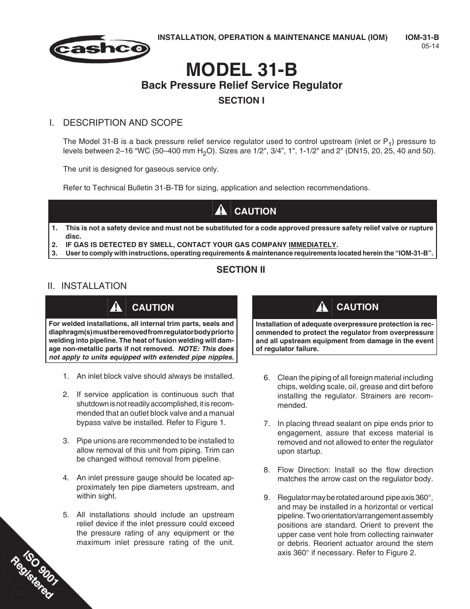 Cashco 31-B User Manual | 12 pages