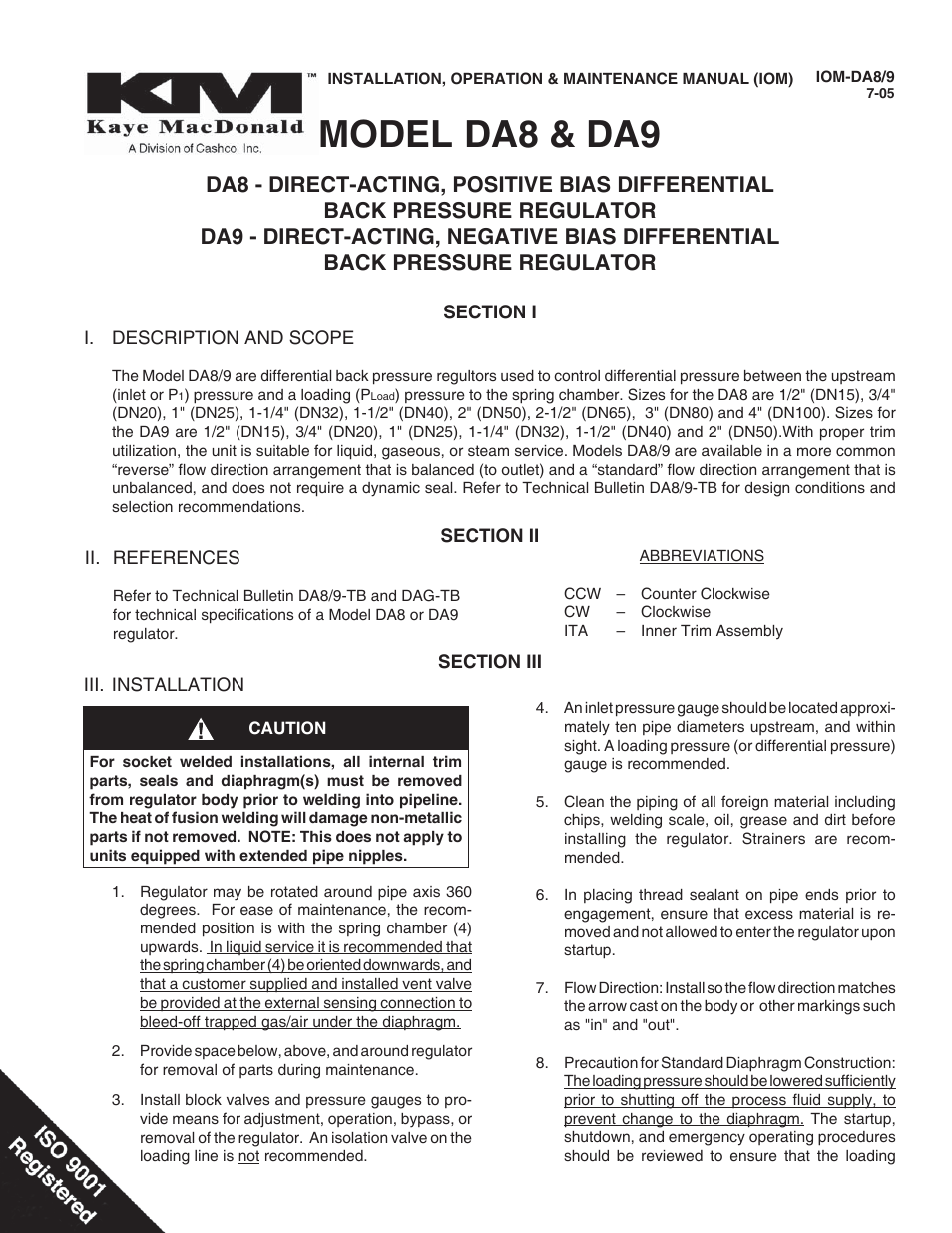 Cashco DA8 Differential User Manual | 16 pages
