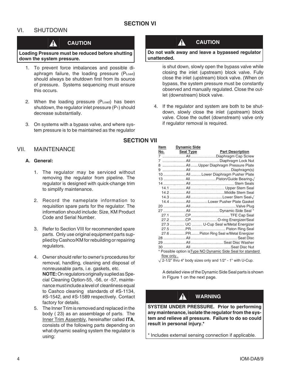 Vii. maintenance, Caution, Warning | Cashco DA8 Differential User Manual | Page 4 / 16