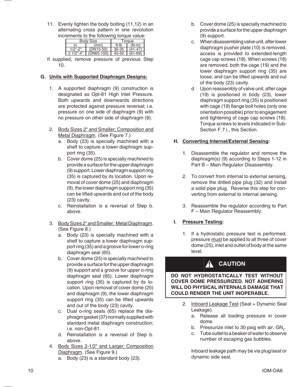 Cau tion | Cashco DA6 User Manual | Page 10 / 16
