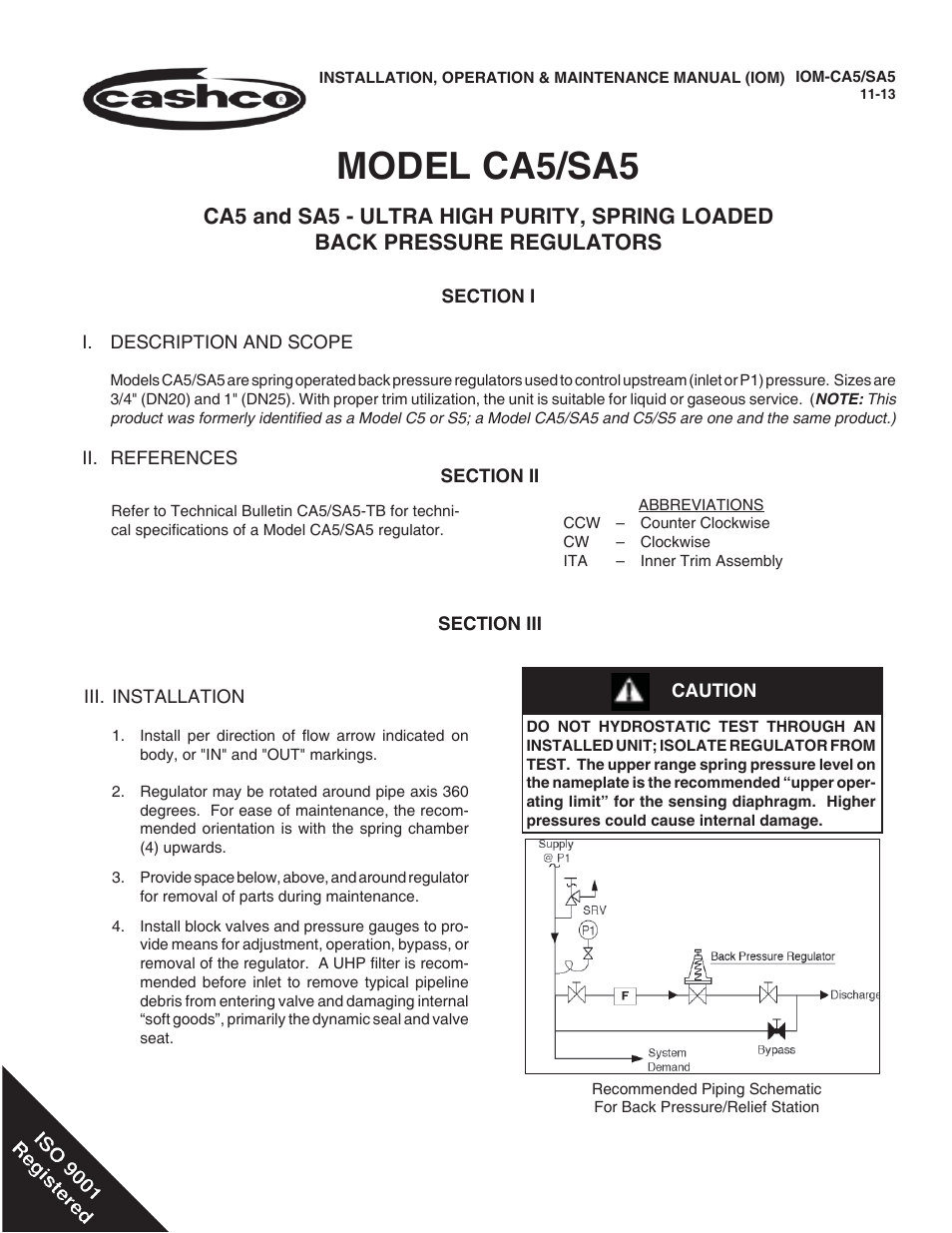 Cashco SA5 User Manual | 12 pages