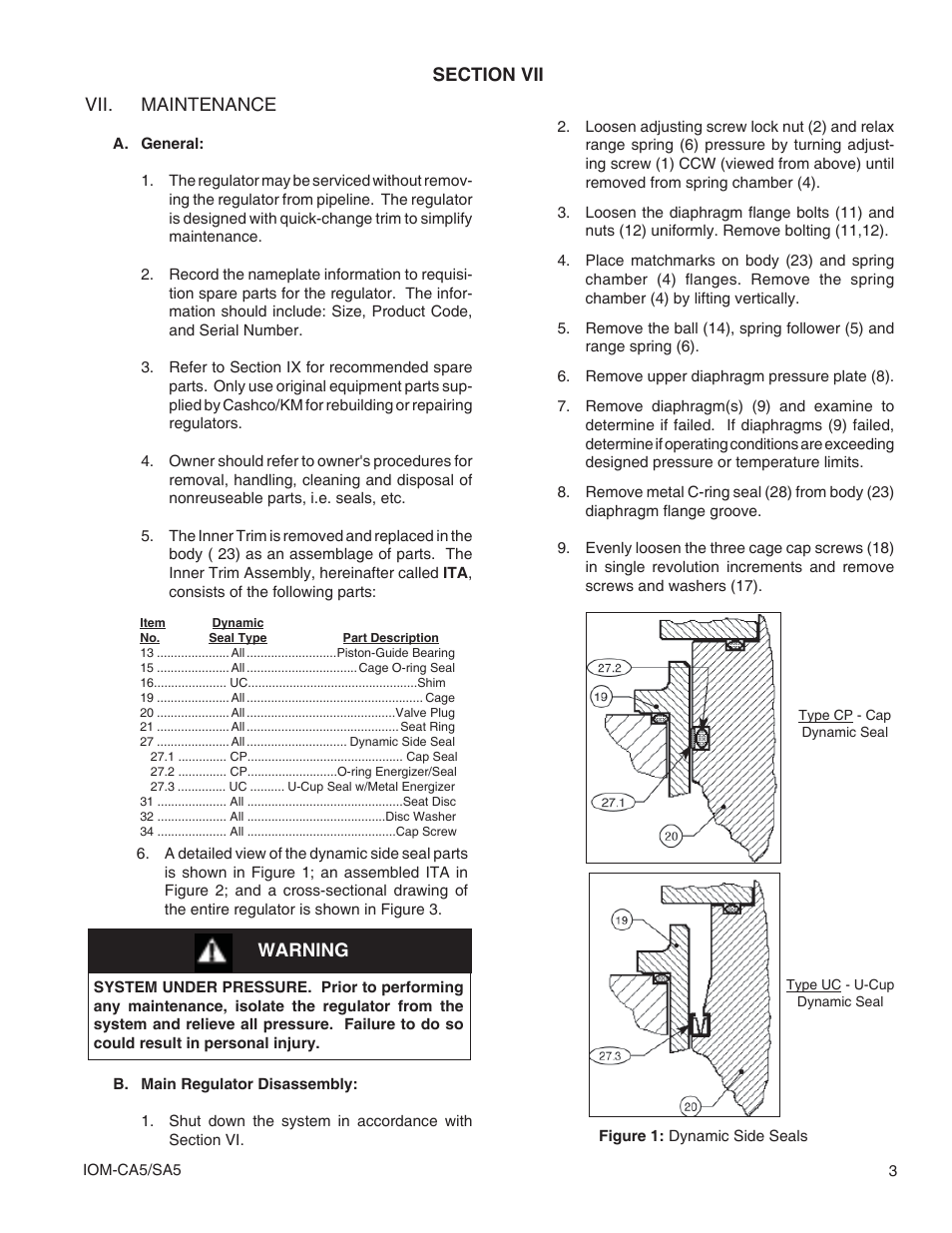 Vii. maintenance, Warning | Cashco SA5 User Manual | Page 3 / 12