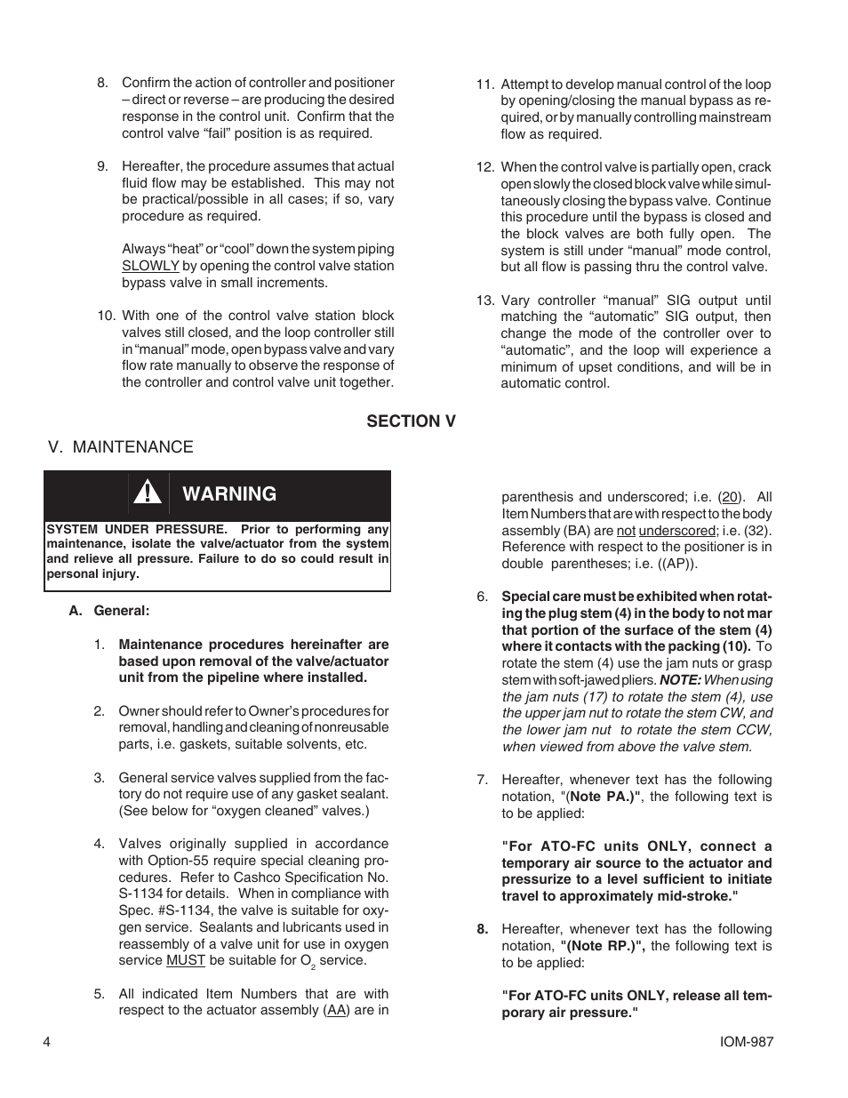 Warning | Cashco 987 User Manual | Page 4 / 16