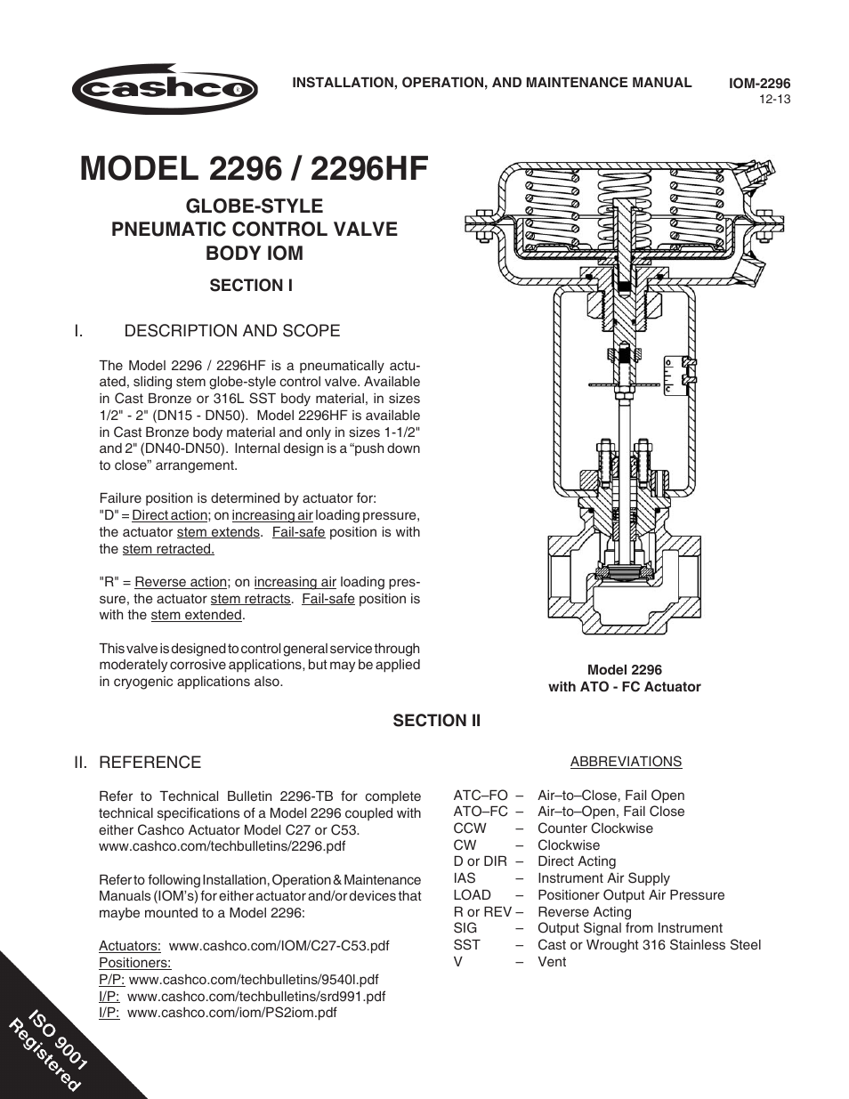 Cashco 2296HF User Manual | 16 pages