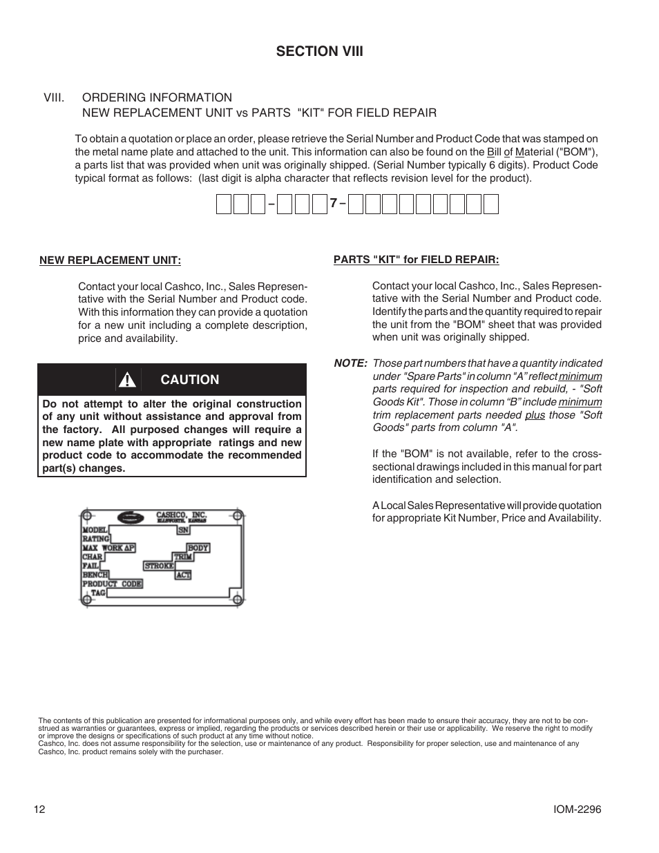 Cashco 2296HF User Manual | Page 12 / 16