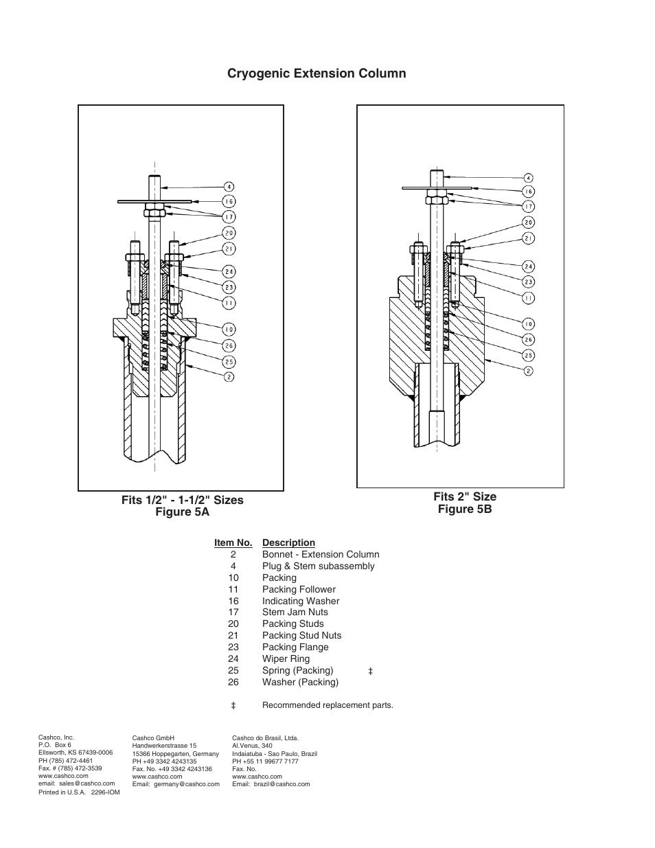Cryogenic extension column | Cashco 2296HF User Manual | Page 16 / 16