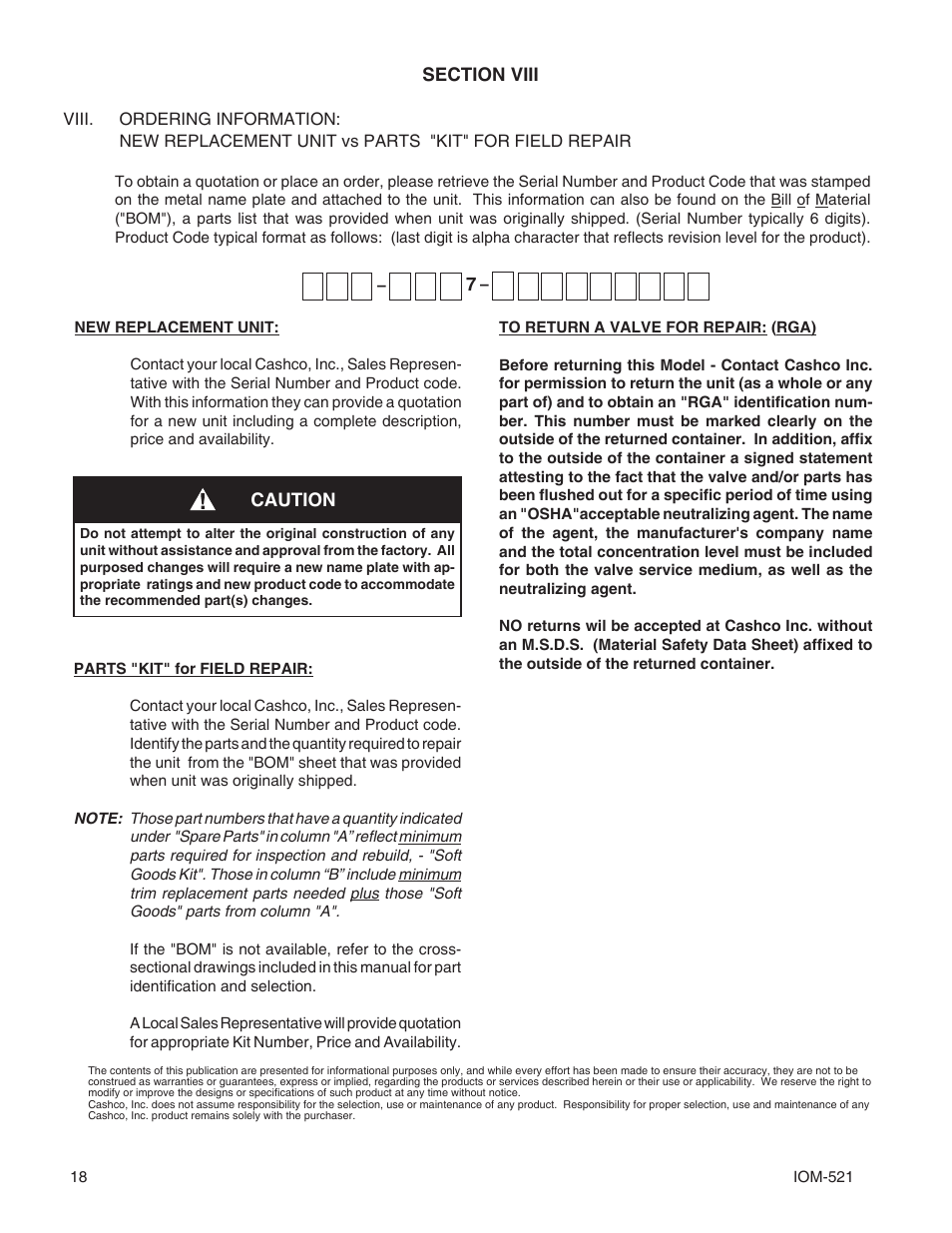 Cashco 521 User Manual | Page 18 / 20