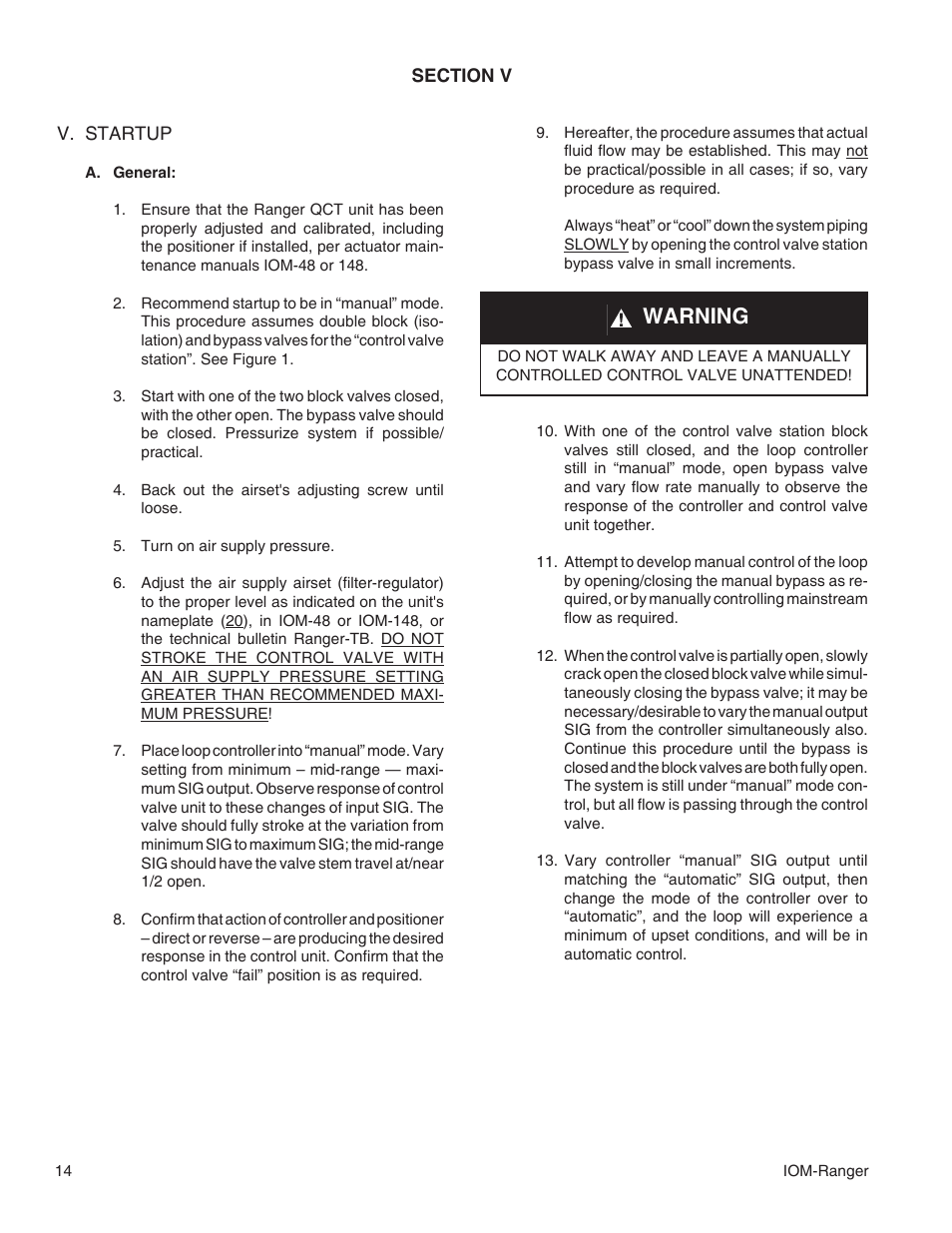 Warning | Cashco Ranger QCT User Manual | Page 14 / 24