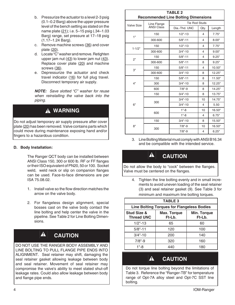 Caution, Warning | Cashco Ranger QCT User Manual | Page 4 / 24