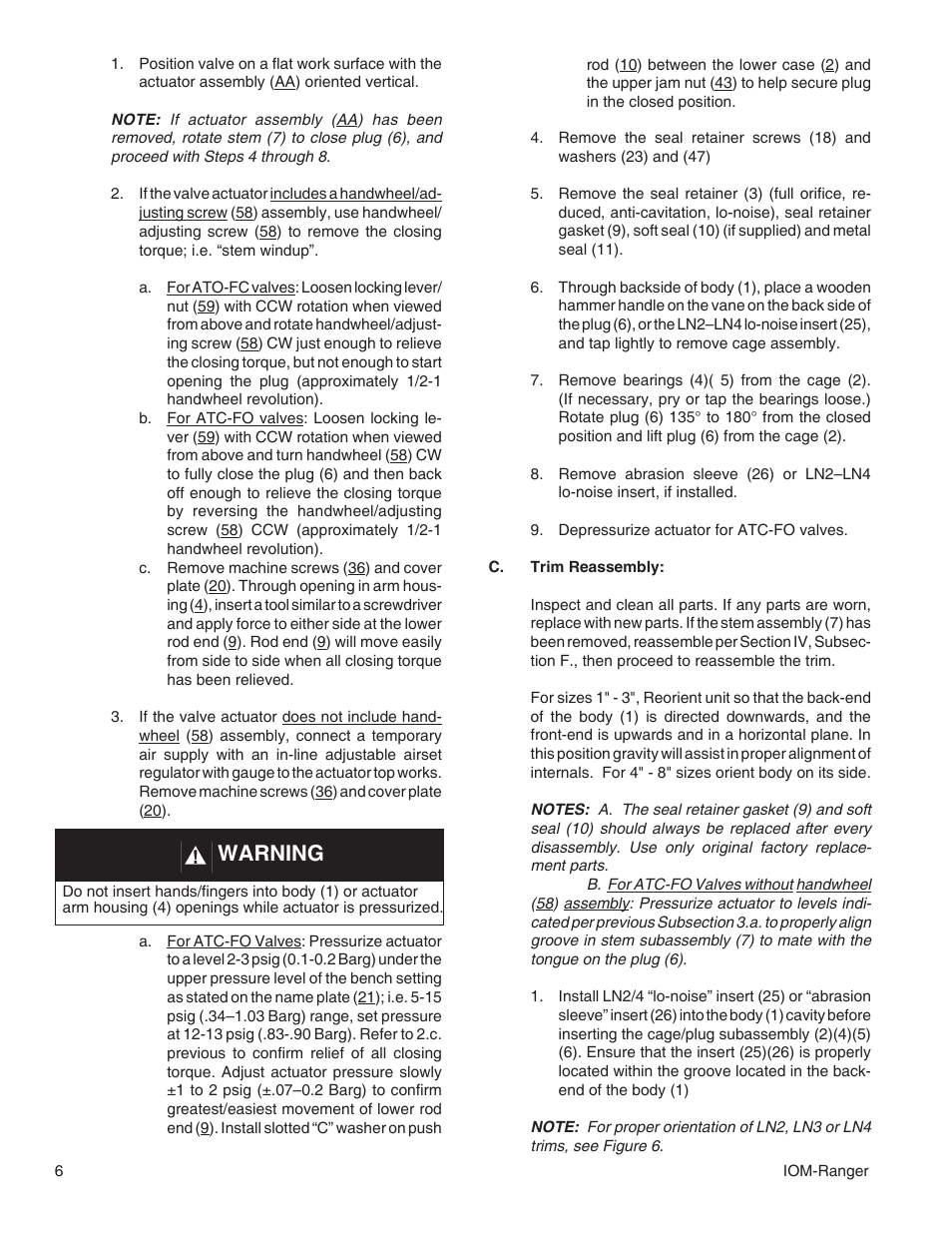 Warning | Cashco Ranger QCT User Manual | Page 6 / 24