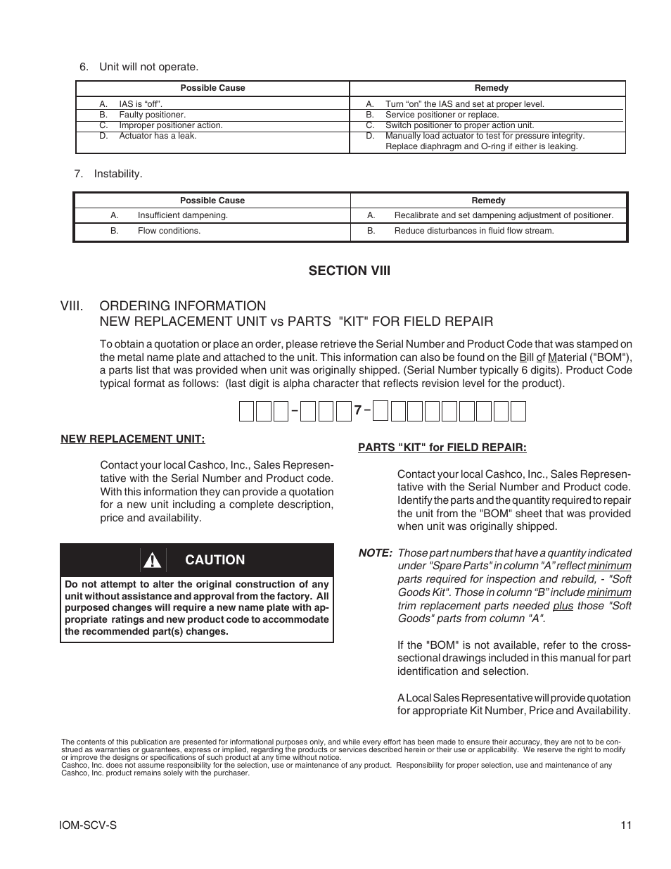 Caution | Cashco SCV-S User Manual | Page 11 / 12
