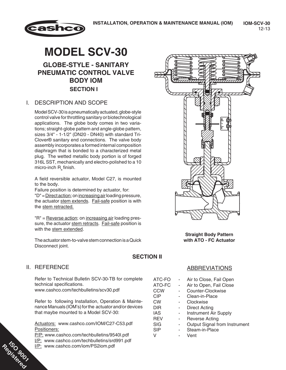Cashco SCV-30 User Manual | 12 pages