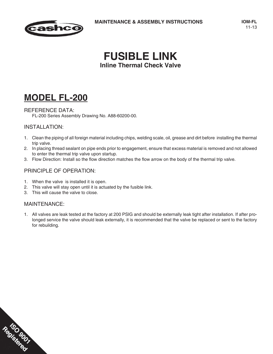 Cashco FL800 User Manual | 5 pages