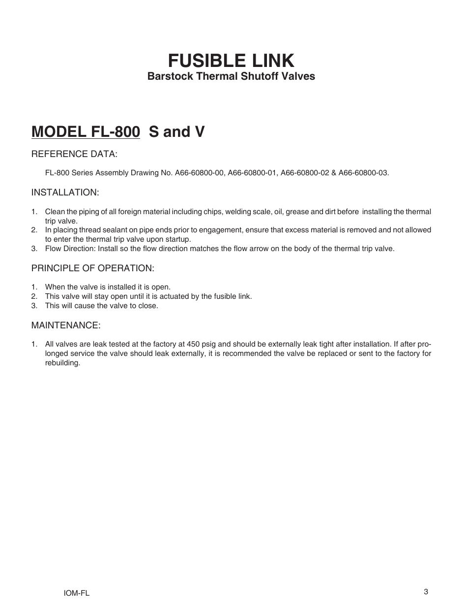 Fusible link, Model fl-800 s and v | Cashco FL800 User Manual | Page 3 / 5