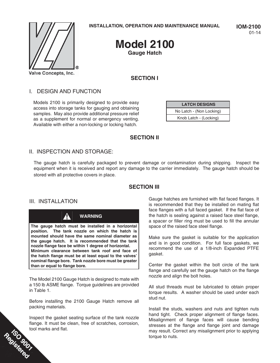 Cashco 2100 Gauge Hatch User Manual | 4 pages