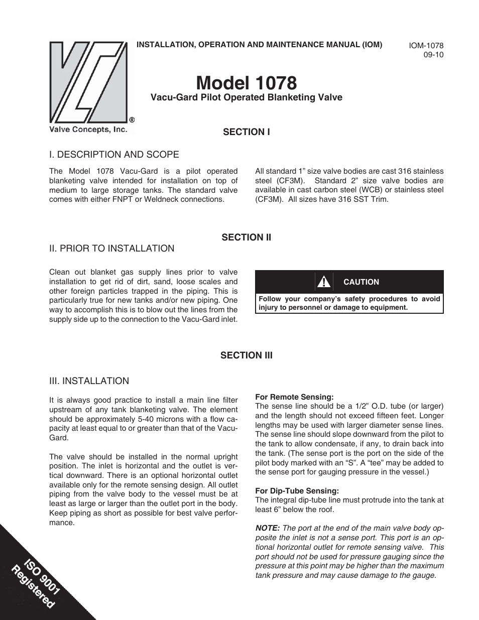 Cashco 1078 - Tank Blanketing User Manual | 12 pages