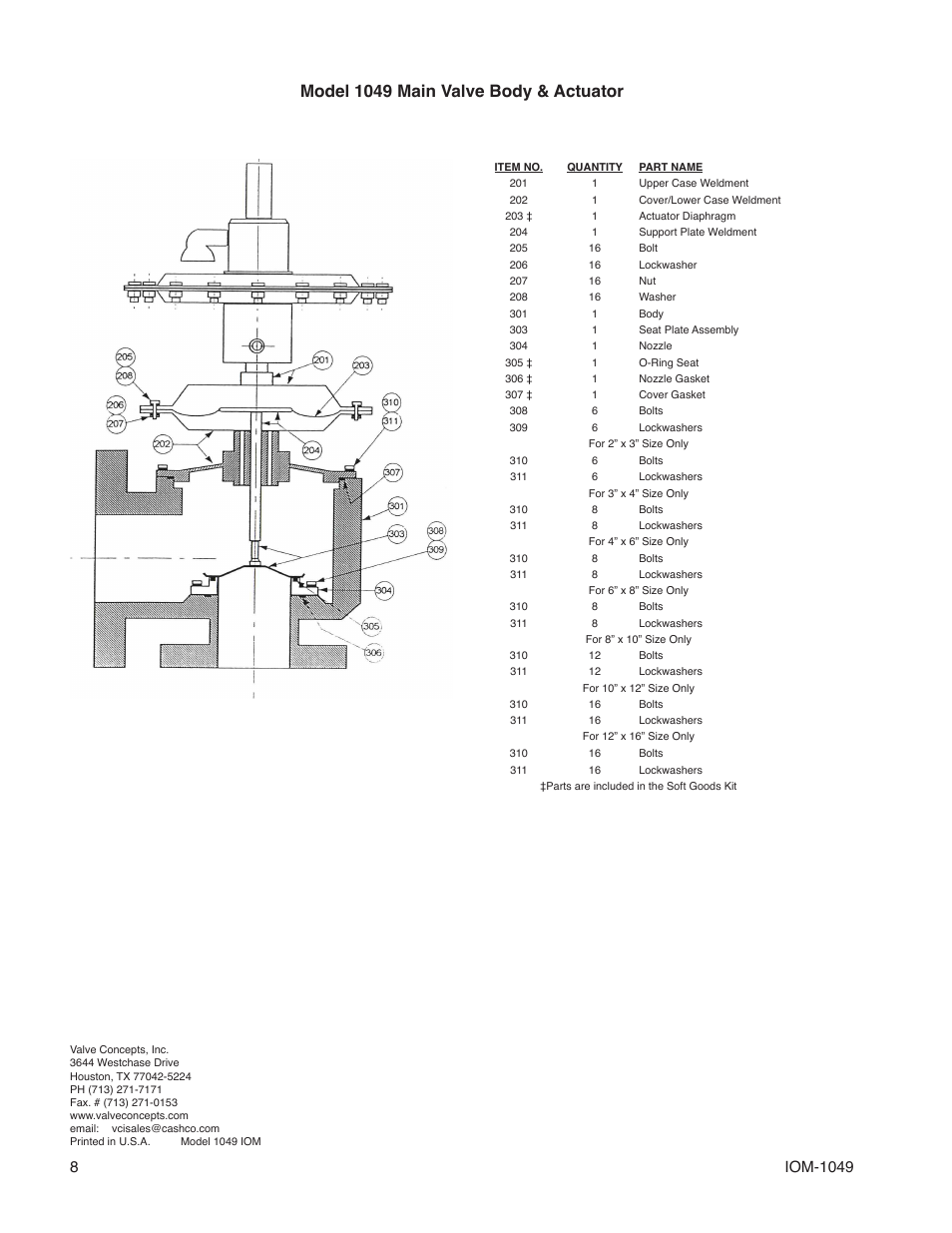 Model 1049 main valve body & actuator | Cashco 1049 User Manual | Page 8 / 8