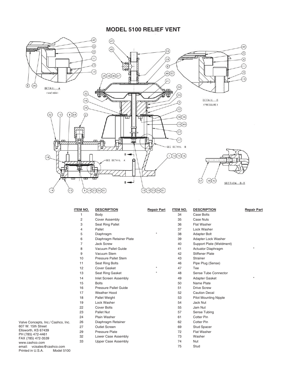 Model 5100 relief vent | Cashco 5100 User Manual | Page 12 / 12