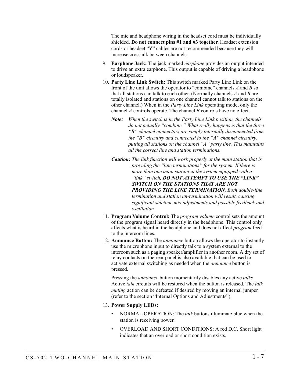 Clear-Com CS-702 User Manual | Page 13 / 36