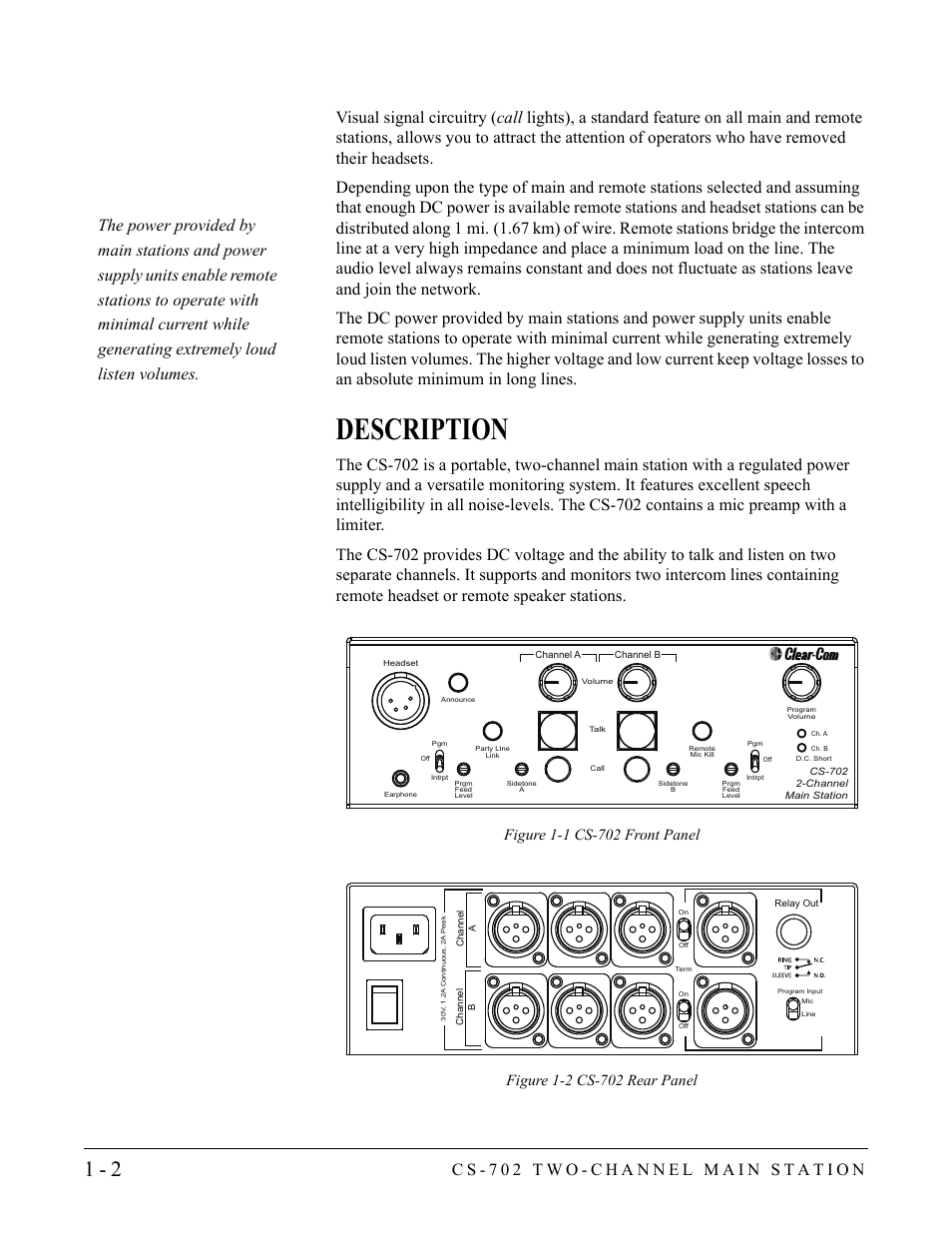 Description, Description -2 | Clear-Com CS-702 User Manual | Page 8 / 36