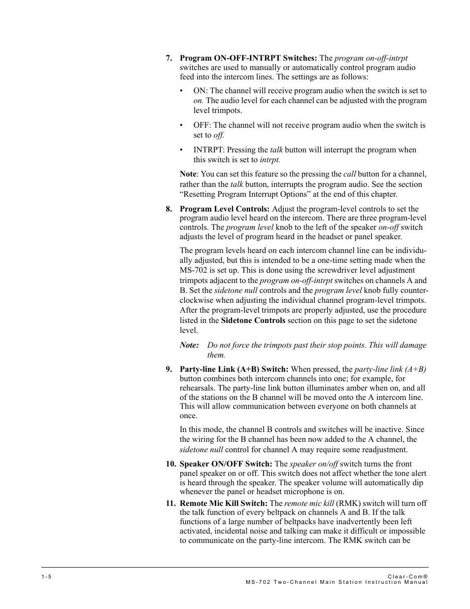 Clear-Com MS-702 User Manual | Page 11 / 32