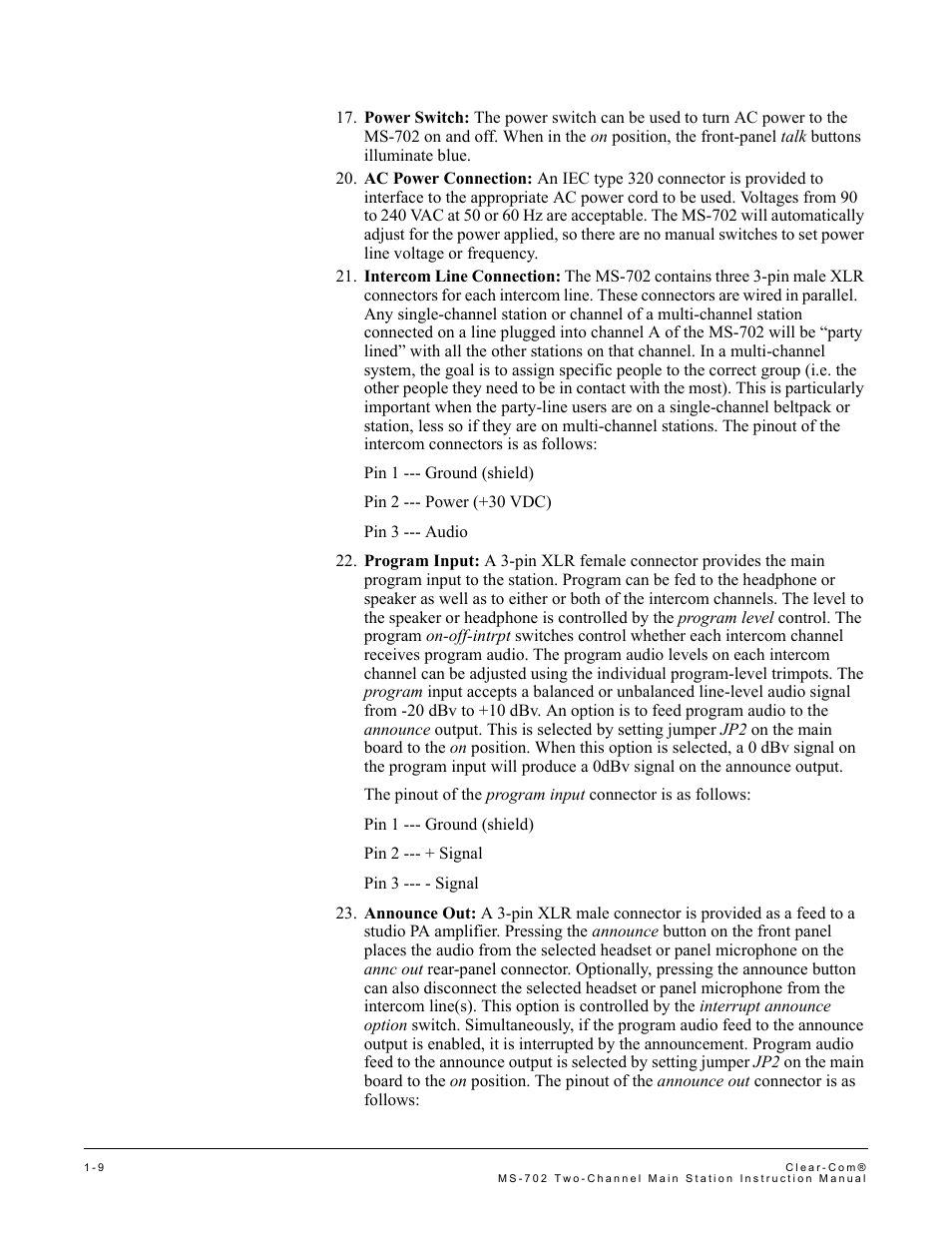 Clear-Com MS-702 User Manual | Page 15 / 32