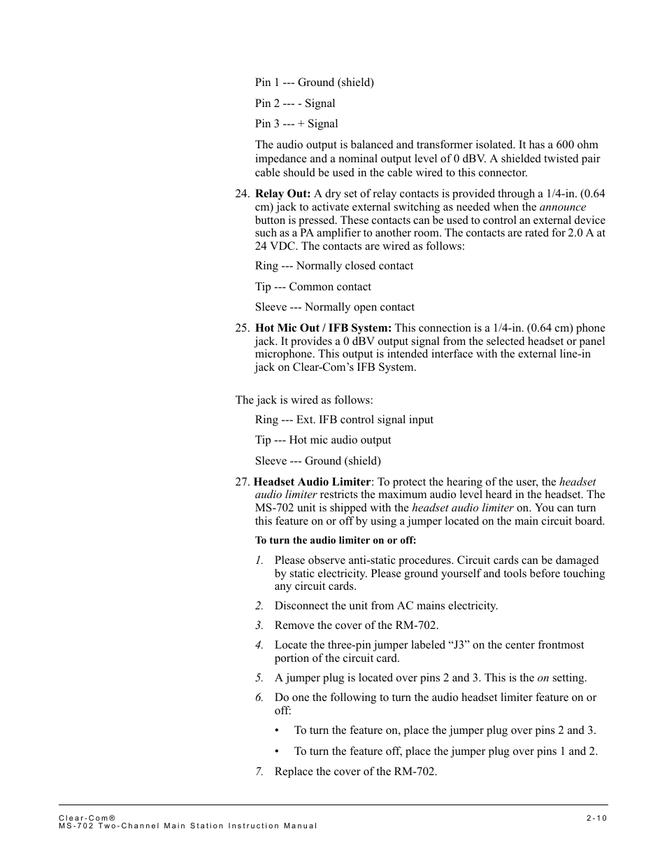 Clear-Com MS-702 User Manual | Page 16 / 32