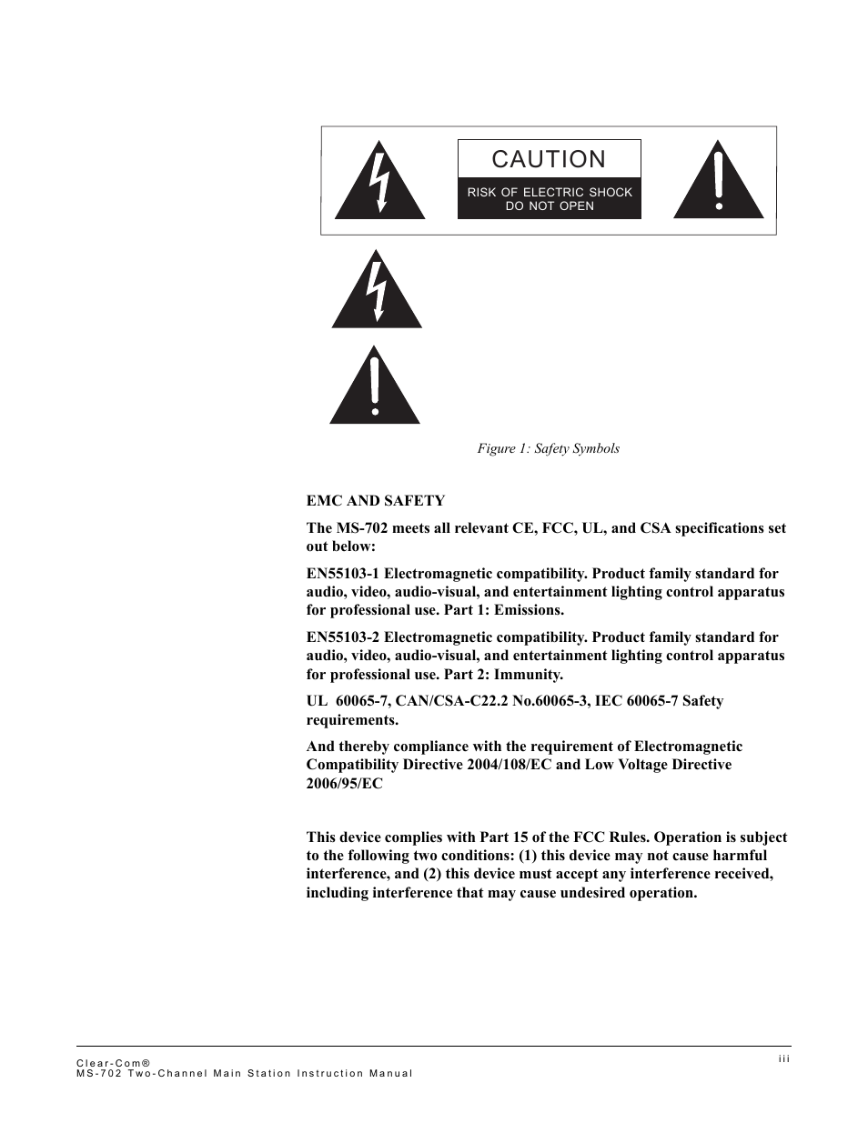 Caution | Clear-Com MS-702 User Manual | Page 6 / 32