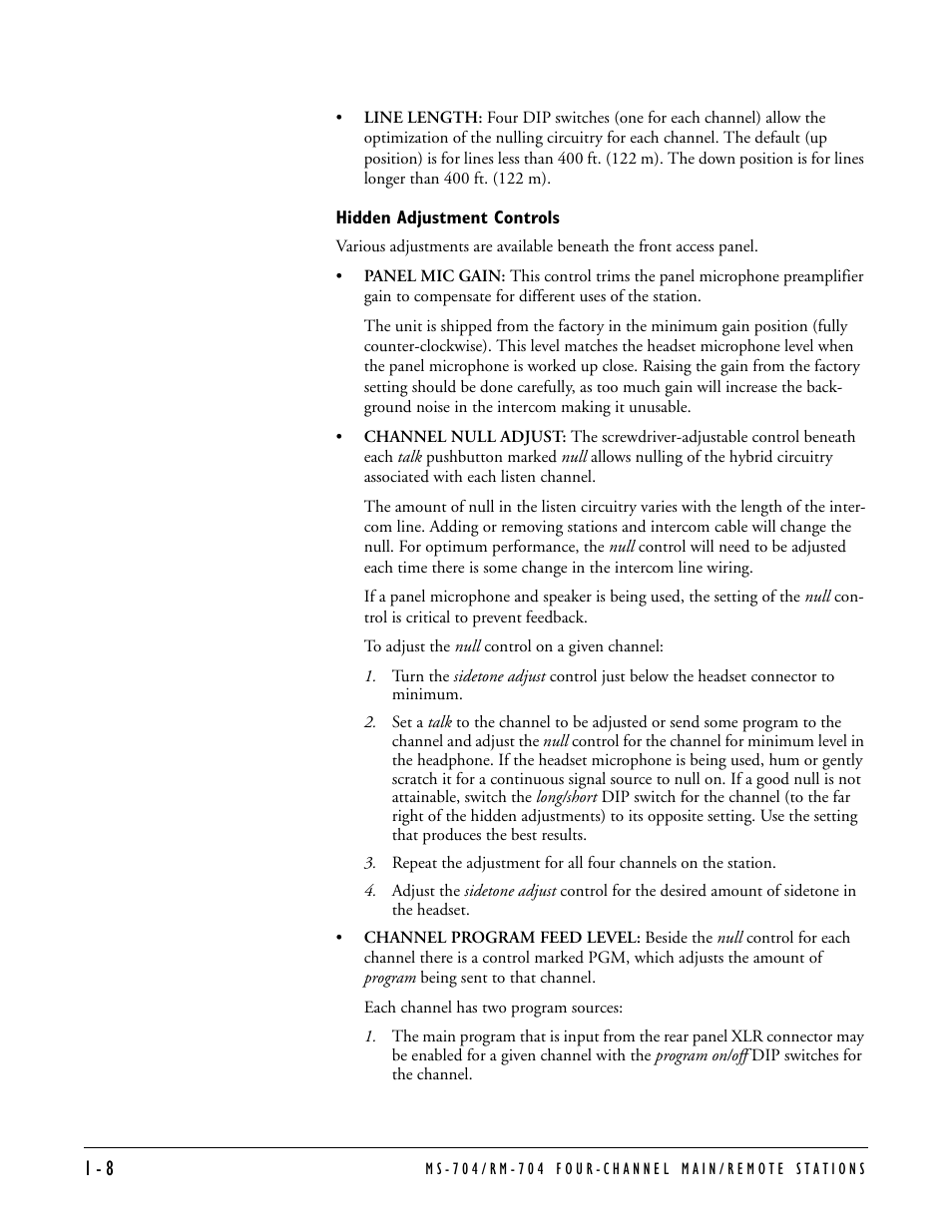 Hidden adjustment controls, Hidden adjustment controls -8 | Clear-Com MS-704 User Manual | Page 14 / 40