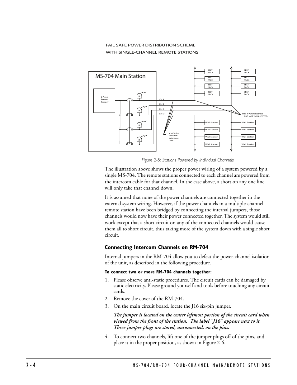 Connecting intercom channels on rm-704, Connecting intercom channels on rm-704 -4, Ms-704 main station | Clear-Com MS-704 User Manual | Page 20 / 40