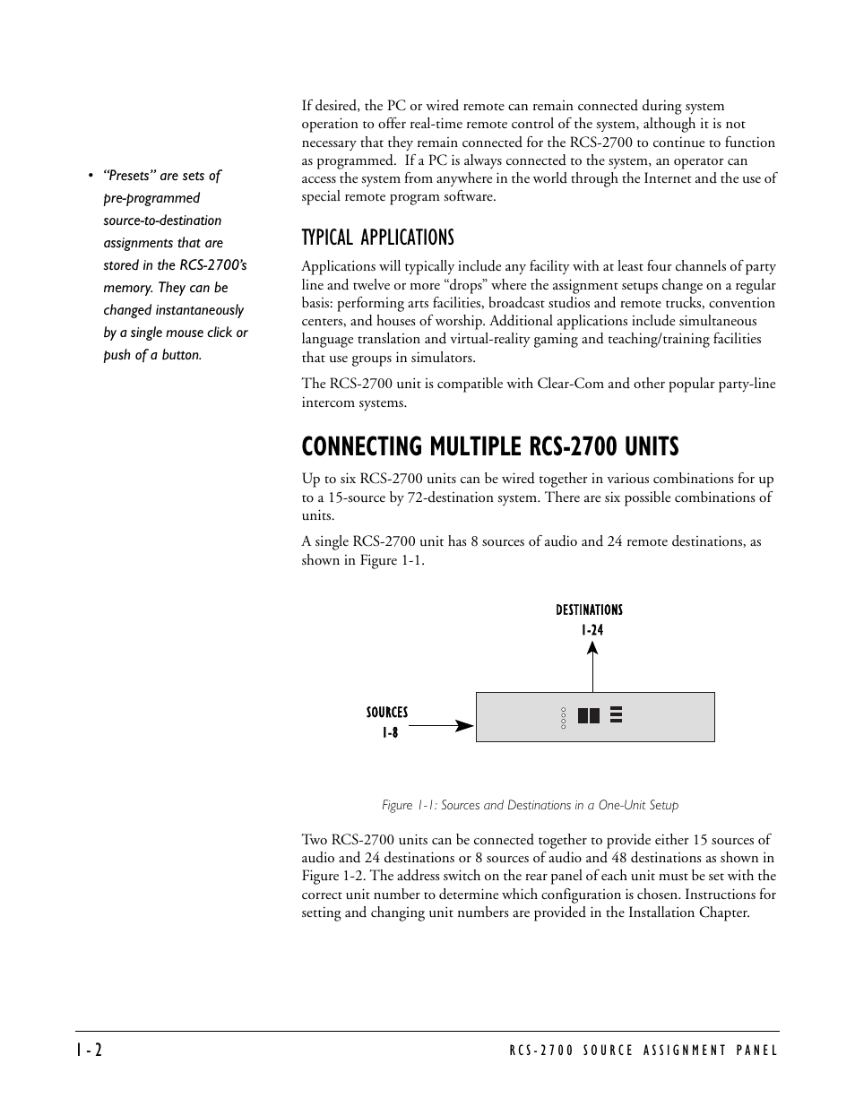 Typical applications, Connecting multiple rcs-2700 units, Typical applications -2 | Connecting multiple rcs-2700 units -2 | Clear-Com RCS-2700 User Manual | Page 10 / 54